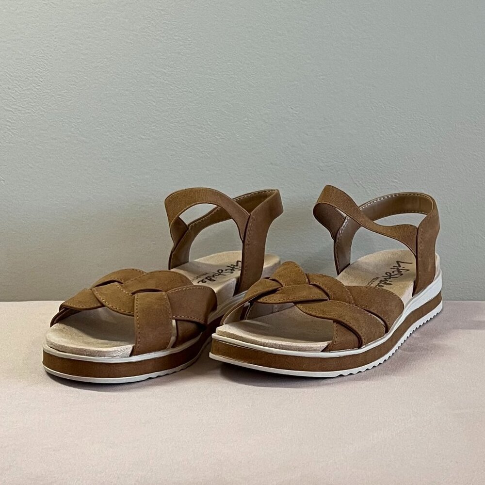NIB LifeStride Zuri Tan Suede Wedge Sandals 6 M Comfort Heel